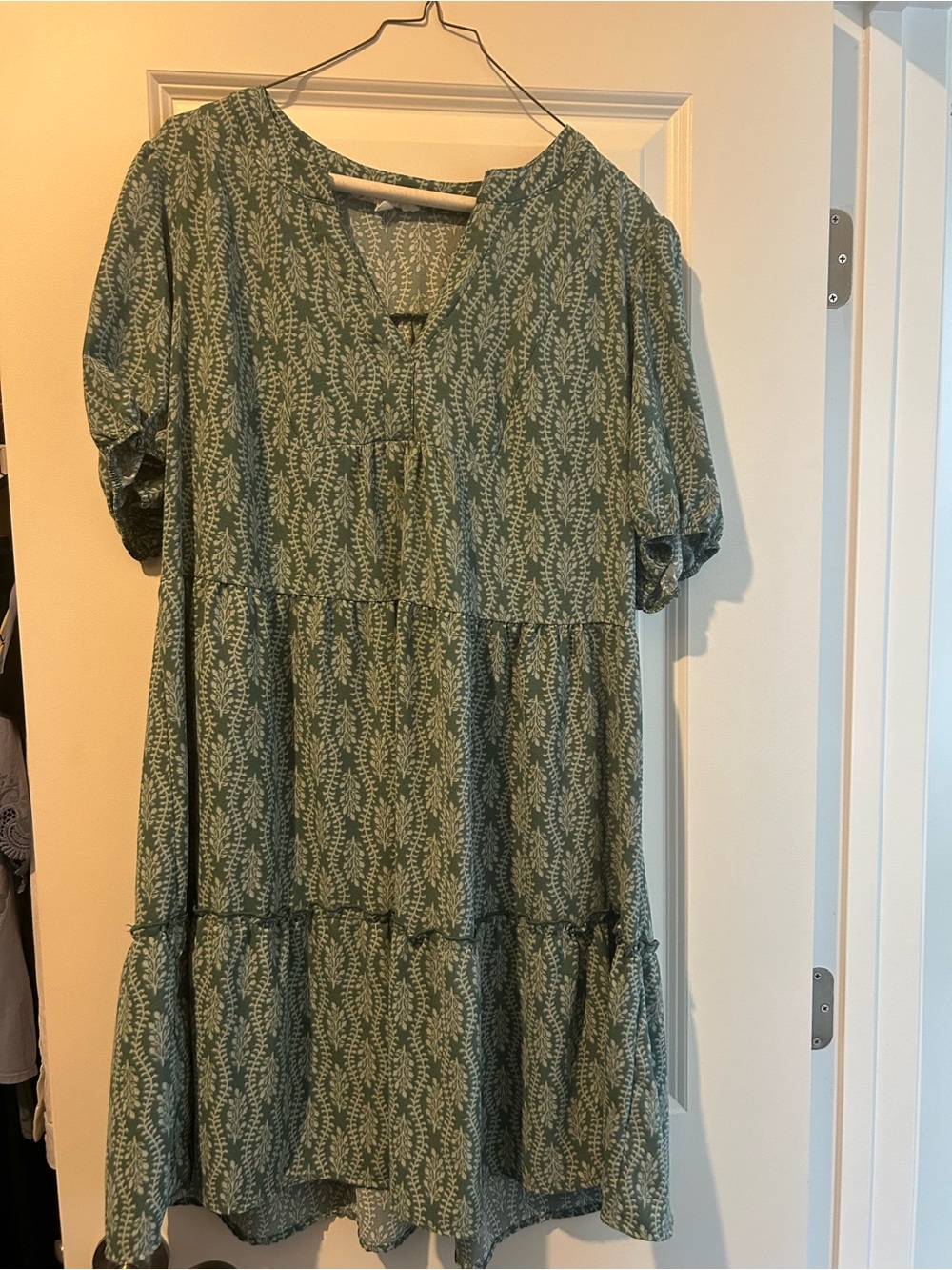 Lucky Brand Green Printed Tiered Midi Dress